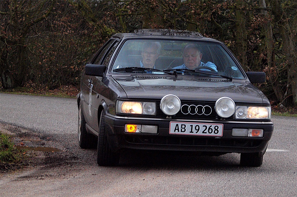 Et stærkt fynsk mandskab er Ulrik Hejl og Ebbe Madsen i deres ”nye” Audi GT Coupé
(Foto: Kirketerp)
